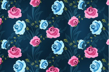 Elegant Blue and Pink Rose Pattern