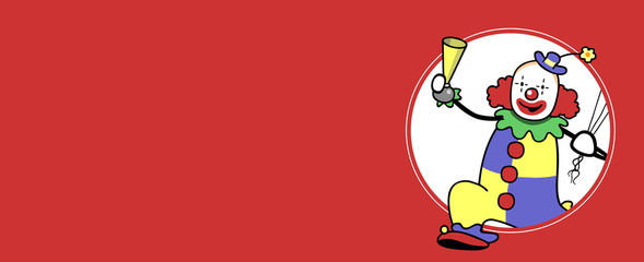 Cartoon Mann als Clown rennt mit Hupe entlang