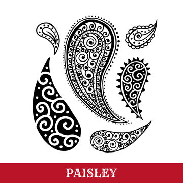 Paisley motif hand drawn isolated vector tattoo illustration. Buta ink pen isolated clipart. Persian ornate sketch drawing. Monochrome boteh curl. Greeting card, textile ornamental design element