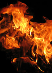 The fire is burning on a black background.