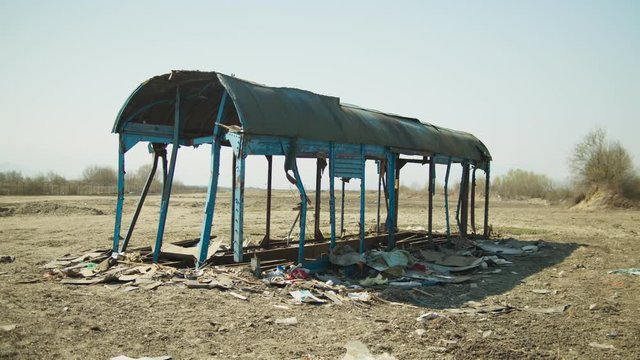 Abandoned bus station or tram in the middle of nowhere