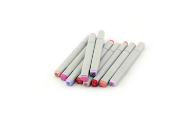 red tone markers on white background