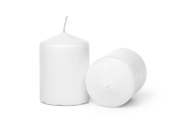 White Wax Candles Lights Isolated on White Background