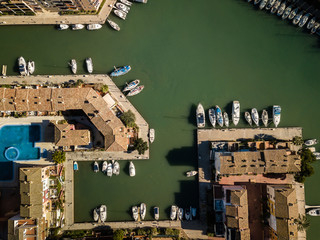 Aerial top down view of Port Saplaya Alboraya near Valencia Spain