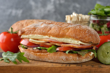 Ciabatta sandwich with arugula