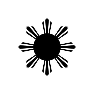 The black eight-rayed sun of flag of the Republic of Philippines isolated on white background.