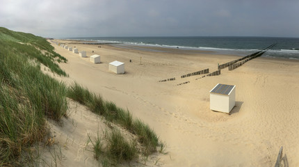 Beach of Domburg, Zeeland, the Netherlands with beach cabins