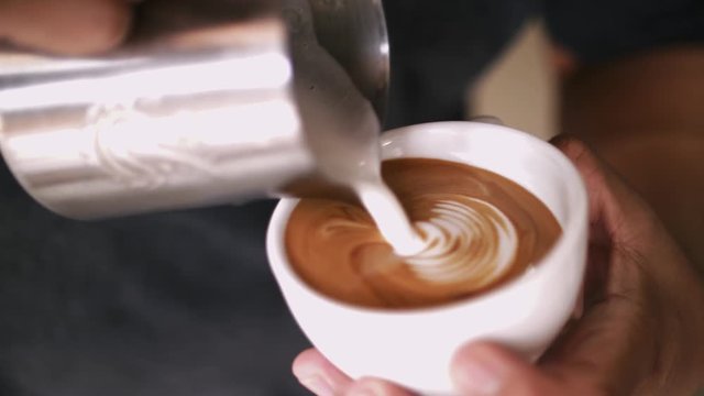 barista make coffee latte art 