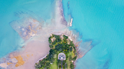 Aerial shot of an island in Auckland, New Zealand