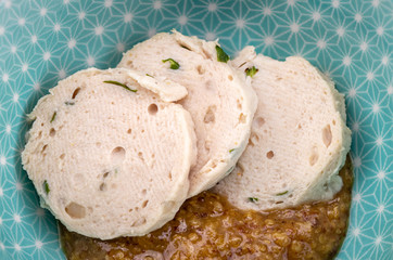 Weißwurst mit süssem Senf Hintergrund Detail