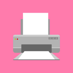 Modern printer with paper. Icon or symbol concept. Flat style vector illustration.