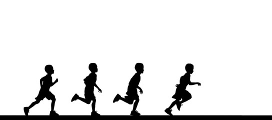 Silhouette child running  on white background