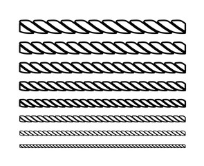 Ropes in the form of circles of different thickness in black and white. Silhouette design. illustration .