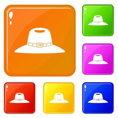 Hat icons set collection vector 6 color isolated on white background