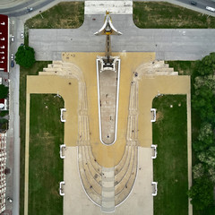 The memorial stele "warriors-liberators of Rostov-on-Don from the Nazis".The Stele is decorated with sculpture the goddess of victory Nikee. Aerial view. landmark