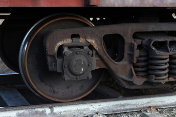 Fototapeta na wymiar freight train wheels on rails