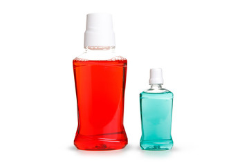 Red and Blue water mouth wash isolate on white background ,included clipping path