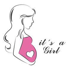 Baby shower card. Woman pregnant with a girl