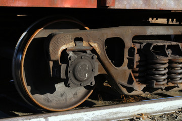 Fototapeta na wymiar freight train wheels on rails
