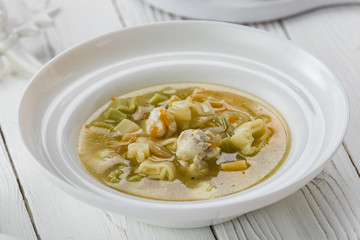 A tasty soup with meat in a bowl