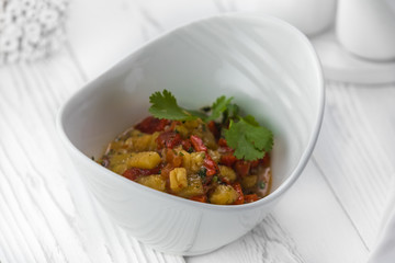 Fresh tasty salad made of bell peppers and cucumbers