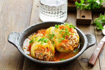 Stuffed pepper with rice and meat.