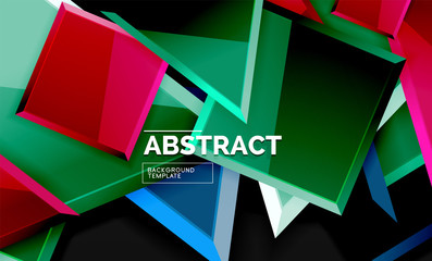 Glossy mosaic style geometric shapes - squares and triangles on black