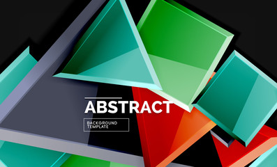 Glossy mosaic style geometric shapes - squares and triangles on black