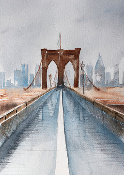 Naklejki Manhattan and Brooklyn Bridge