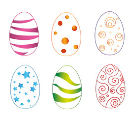 Colorful easter eggs set with reflection isolated on white background. Vector illustration