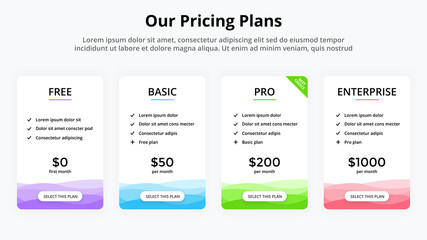 Vector pricing plan banners infographic template. Marketing presentation slide. Business labels concept infographics. 4 options, parts, steps, processes. © theseamuss