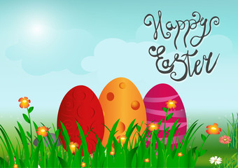 Happy Easter colorful lettering with eggs