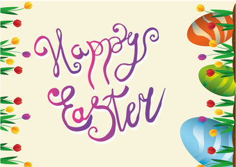 Happy Easter colorful lettering with eggs