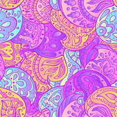 Magical paisley seamless pattern. Hand drawn vector illustration. Trendy magic print. gradient neon bright colors