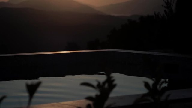 Swimming Pool Spa on Sunset On mountain Vacation Travel On Montenegro