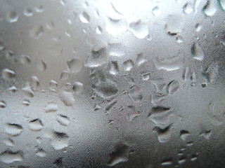 Water Drops at Gradient Background, Covered with Water Drops, Water Drops on Glass, Condensation, Bubbles Background, Abstract Clean Blue Background, Close Up, Macro Photo, Selective Focus