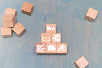 IRA Individual Retirement Account. Pension Savings Fund Financial Tax concept.
