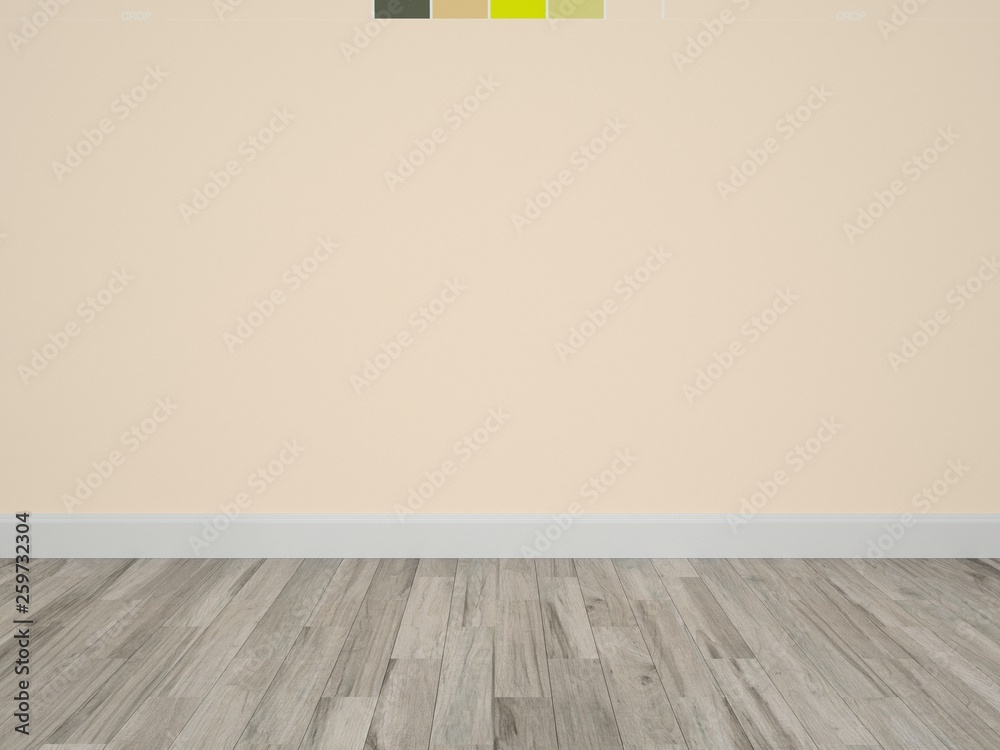 Sticker empty room with wooden floor and peach wall