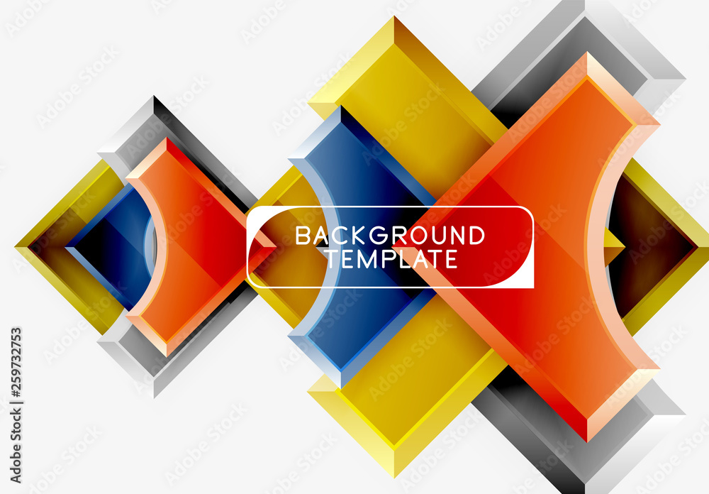 Fototapete 3d futuristic shapes vector abstract background made of glossy pieces with light effects
