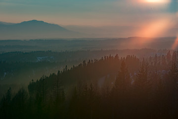 Sunset above Liptov valley with Low Tatras in background, Slovakia