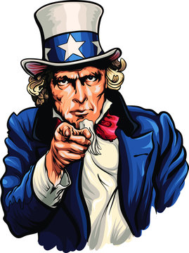 Uncle Sam vector illustration with pointing hand.