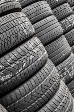 Stack of tires in a car shop