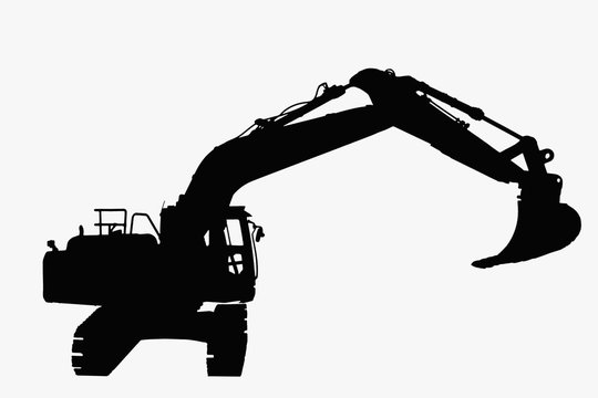 Excavator loader with silhouette   isolated on a white background