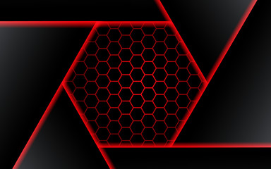 Abstract black polygon red light futuirstic technology design background vector illustration. - Vector