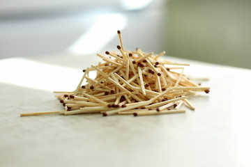 Matches piled up, the risk of fire, concept