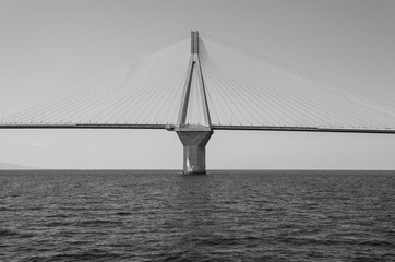 The Rio Antirrio Bridge or Charilaos Trikoupis Bridge, photo taken from the boat during summer holidays 2018.