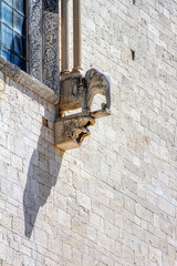 Details of the facade of the Roman Catholic cathedral dedicated to Saint Nicholas the Pilgrim in Trani, Puglia, Italy