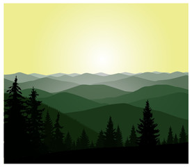 Fototapeta premium Panorama of mountains. Green and yellow shades.