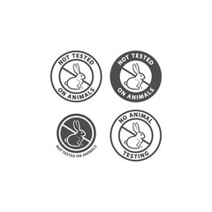 Not tested on animals and no animal testing vector sign. Not tested on animals circle symbol with rabbit. Black isolated no animal testing sign for cosmetics.