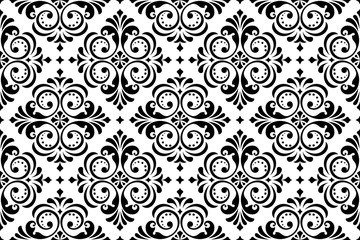 Wallpaper in the style of Baroque. Seamless vector background. White and black floral ornament. Graphic pattern for fabric, wallpaper, packaging. Ornate Damask flower ornament